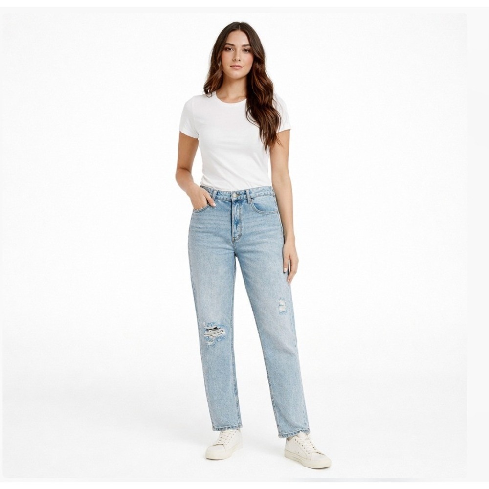 HIDDEN Los Angeles High‎ Rise Distressed Straight Leg Jeans Light Wash 27